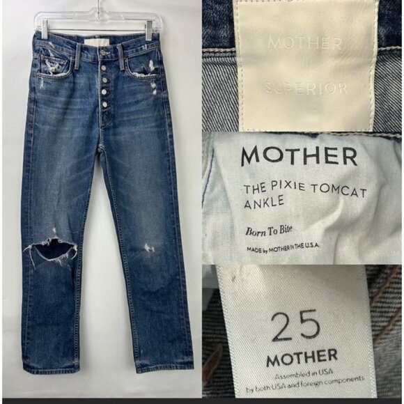Mother Superior The Pixie TomcatAnkle Jeans Size 25 Button Fly Distressed